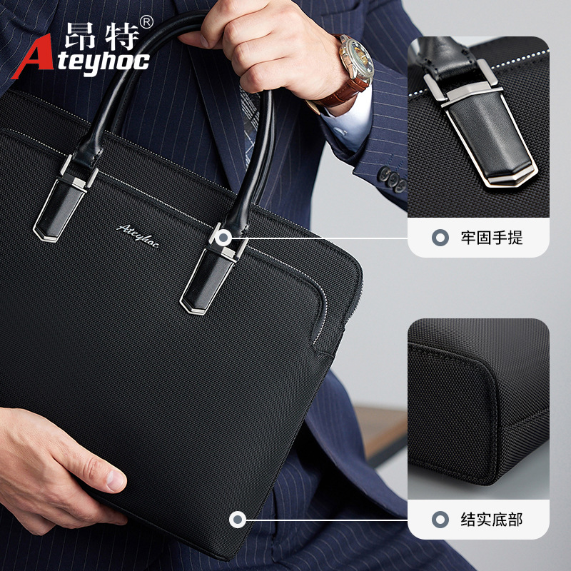 men‘s travel portable briefcase large capacity portable file bag simple solid color business commute handbag waterproof