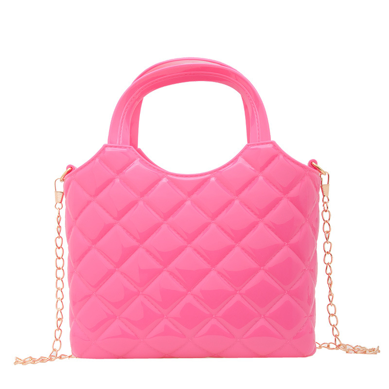 2024 Summer New Pvc Gel Bag Plastic Handle Mini Bag Cosmetic Bag Hand-Held Rhombus Basket Women's Bag