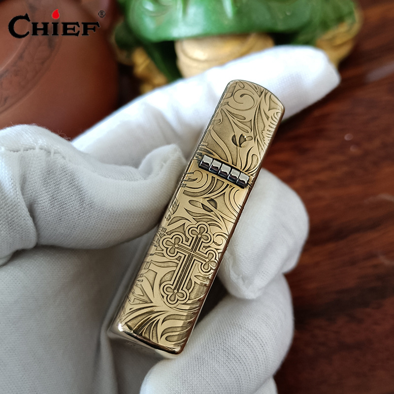 chief首领煤油打火机五面蚀刻复古创意纯铜守护天使打火机