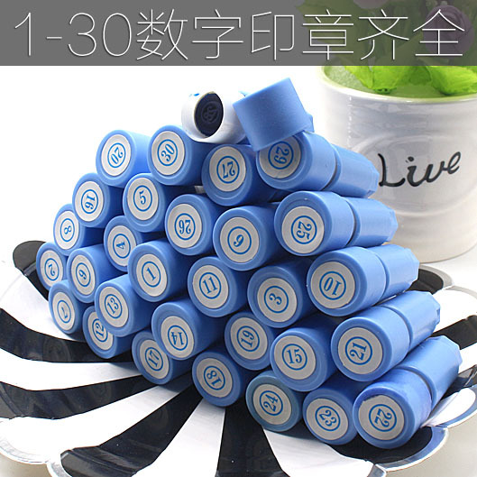 蓝色1至30原子数字印章酒店宾馆点心印章渗透印章31到60每盒30个
