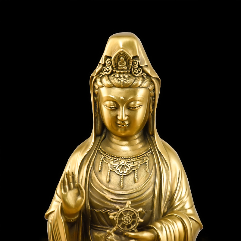 全铜普陀山南海观音佛像摆件大号手持法轮观世音菩萨站像客厅家用