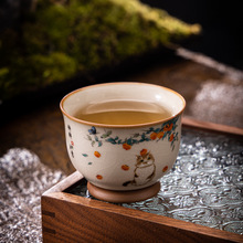 米黄汝窑猫咪茶杯单杯个人专用杯汝瓷开片功夫茶具泡茶壶茶碗单盏