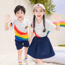 儿童六一表演服装毕业服夏短袖运动款彩虹小学生演出服活动合唱服