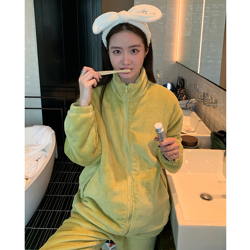 Du Xiaozhai Autumn and Winter Pajamas Long Sleeve Trousers Suit Couple's Homewear Women's Coral Fleece Cartoon Two Piece Set Can Be Worn outside