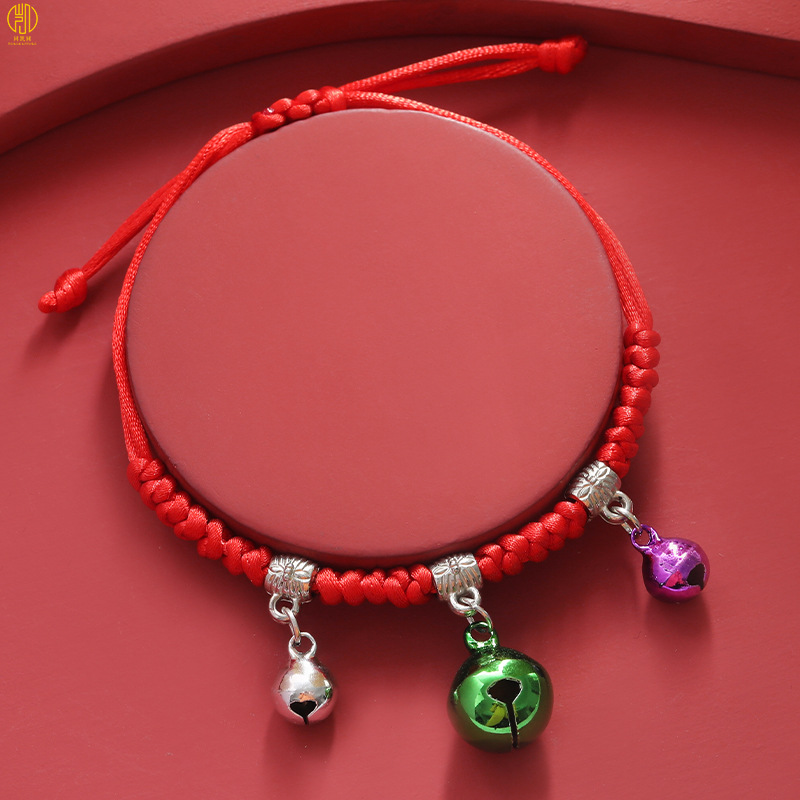 New Red Rope Children's Bracelet Hand-Woven Adjustable Baby Bracelet Anklet Five Bells Small Jewelry Wholesale