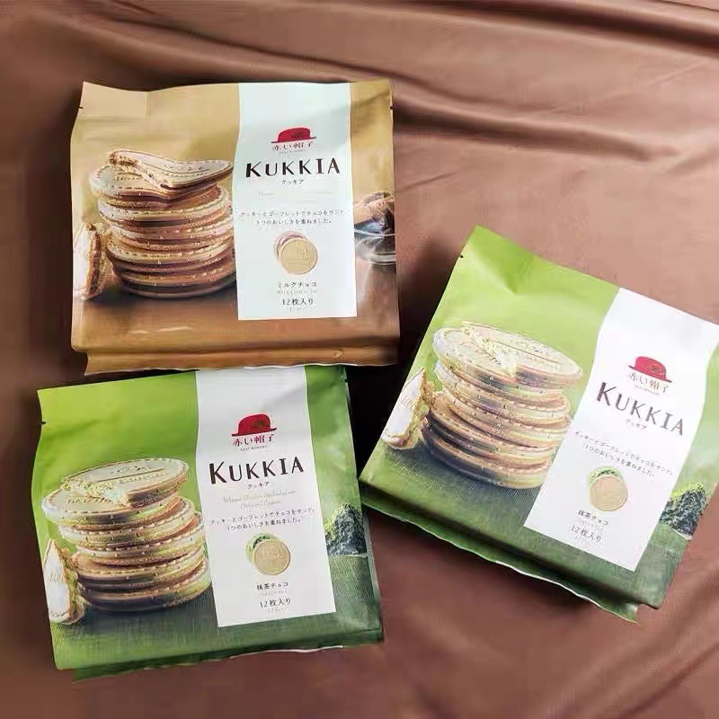 现货日本进口千朋红帽子饼干牛奶巧克力法式薄脆饼干抹茶味饼干