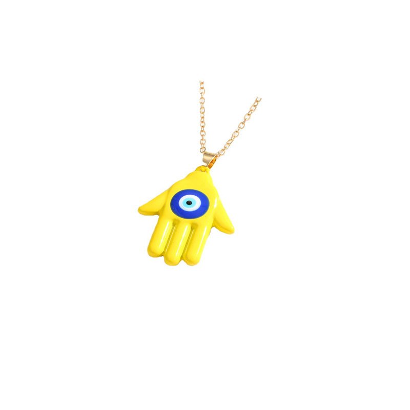 Amazon Hot Sale Devil's Eye Necklace Pendant Electrophoretic Coating Color Angel Eyes Simple Palm Necklace Wholesale