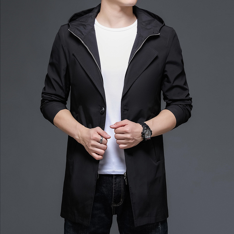 时尚潮男中长款西装假两件风衣男时尚韩版修身潮流外套一件代发