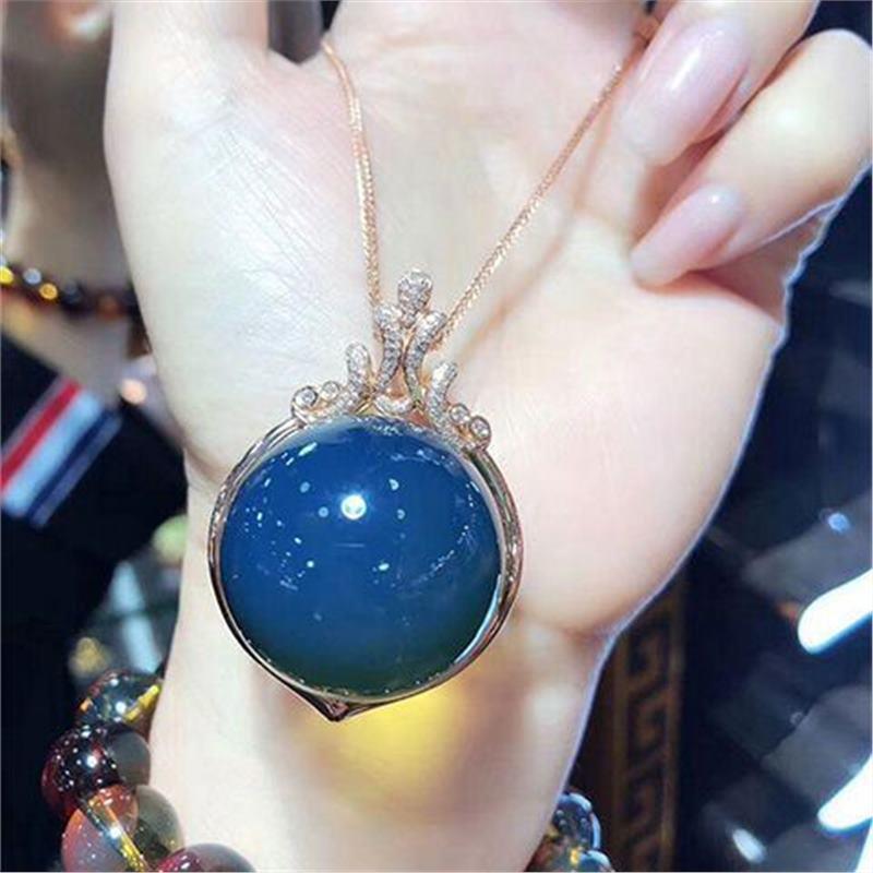 正品多米尼加蓝珀项链925银毛衣链天空蓝净水蓝珀吊坠琥珀蜜蜡女-阿里