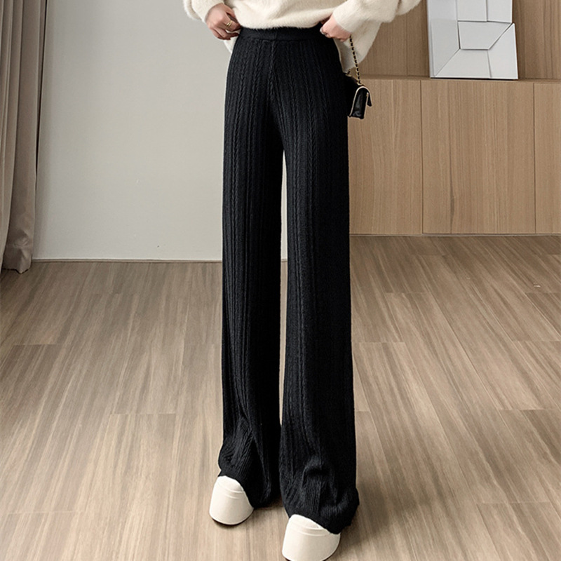 Knitted Wide-Leg Pants Women's Autumn and Winter 2023 New High Waist Slimming Casual Pants Loose Drooping Straight Mopping Pants