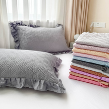H4KE夹棉枕套加厚一对装枕头套纯色荷叶边单人用定 制枕