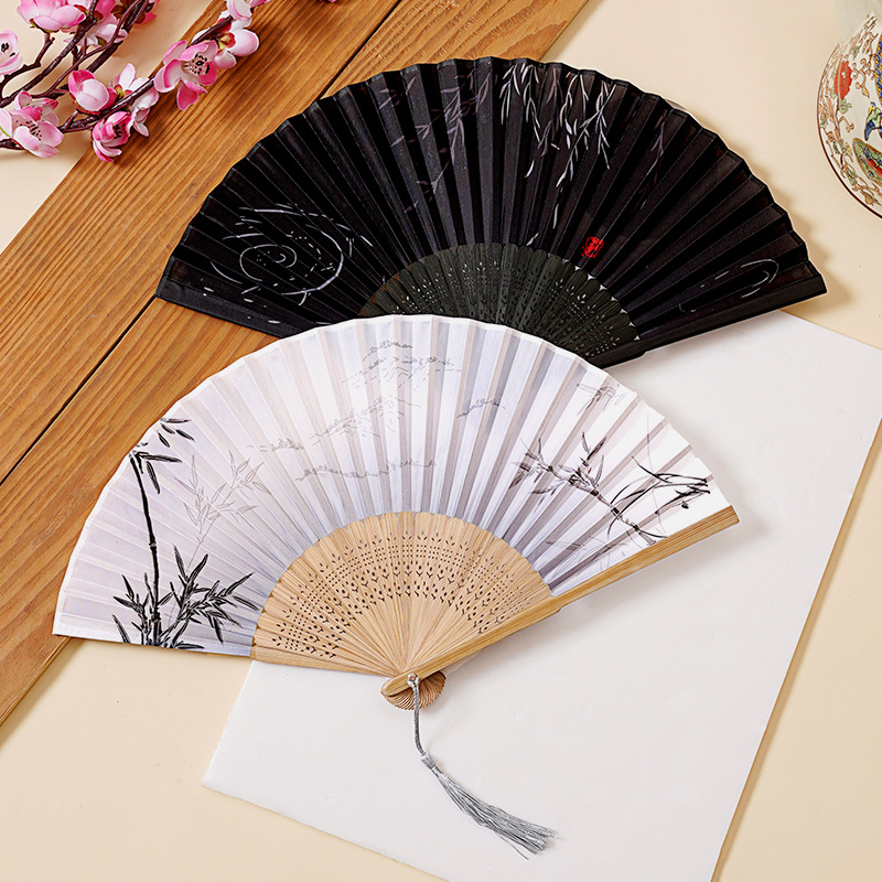 chinese style summer portable tassel fan folding fan ancient style ancient hanfu men‘s hanfu children‘s dance small bamboo fan