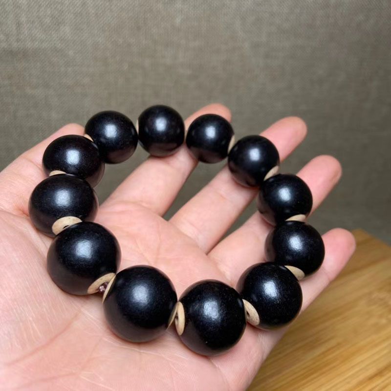 黑檀木乌木紫光檀镶嵌贴片圆珠沉水男女士20mm 手串佛珠手链批发