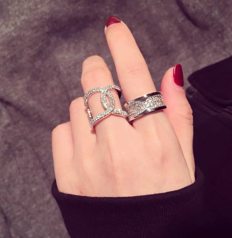 韩国网红高级感镶嵌锆石小蛮腰满钻戒指女个性百搭ins小香风闺蜜