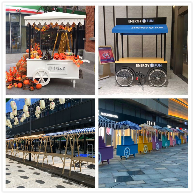 花车木制活动棚架市集展示架移动小摊位布艺夜市货架商业街销售摆摊车