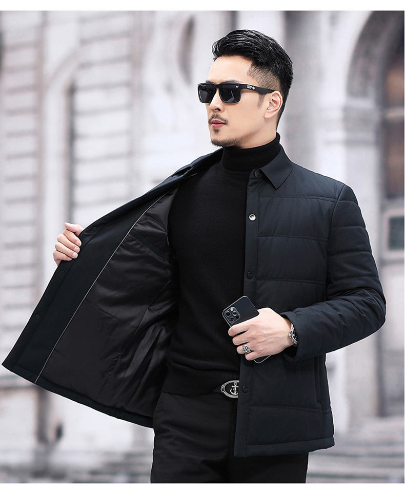 骄子男士秋冬季中年轻薄棉衣中老年爸爸装商务休闲翻领夹克外套男