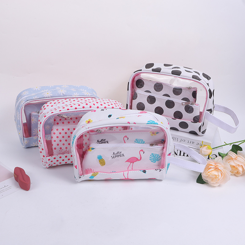 Summer New Cosmetic Bag Simple and Elegant Skin Care Storage Box Portable Bag Three-Piece Set Mother and Child Bag Direct Supply