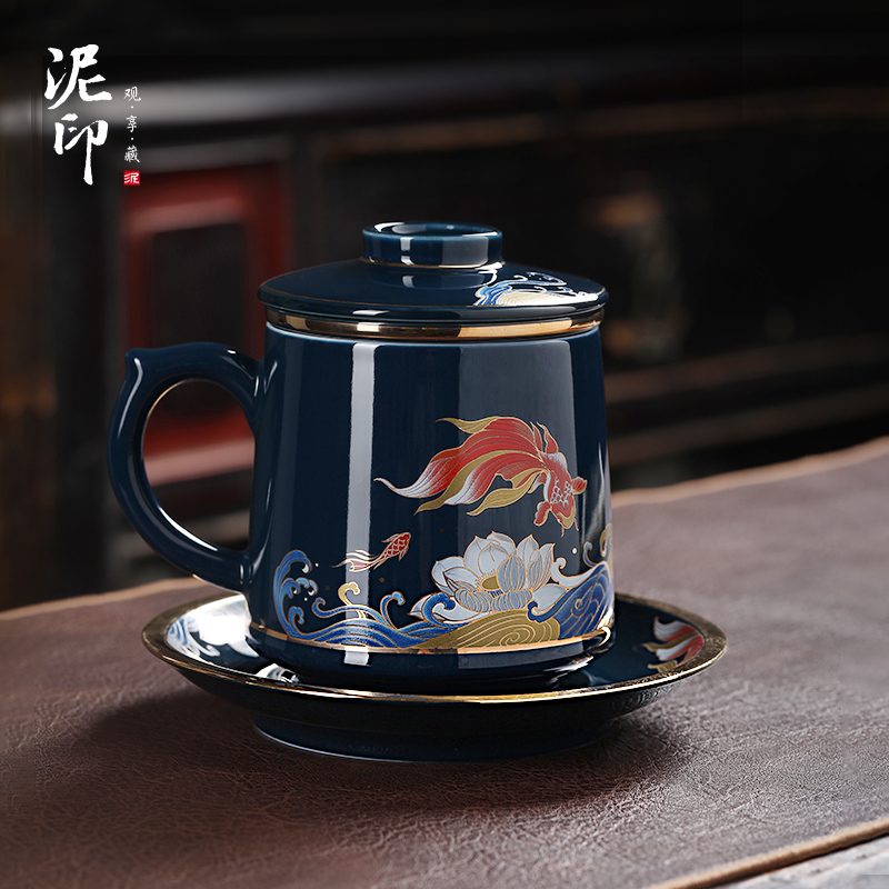 51n51n泥印陶瓷泡茶杯茶水分离带盖个人杯子定 制刻字印logo男生