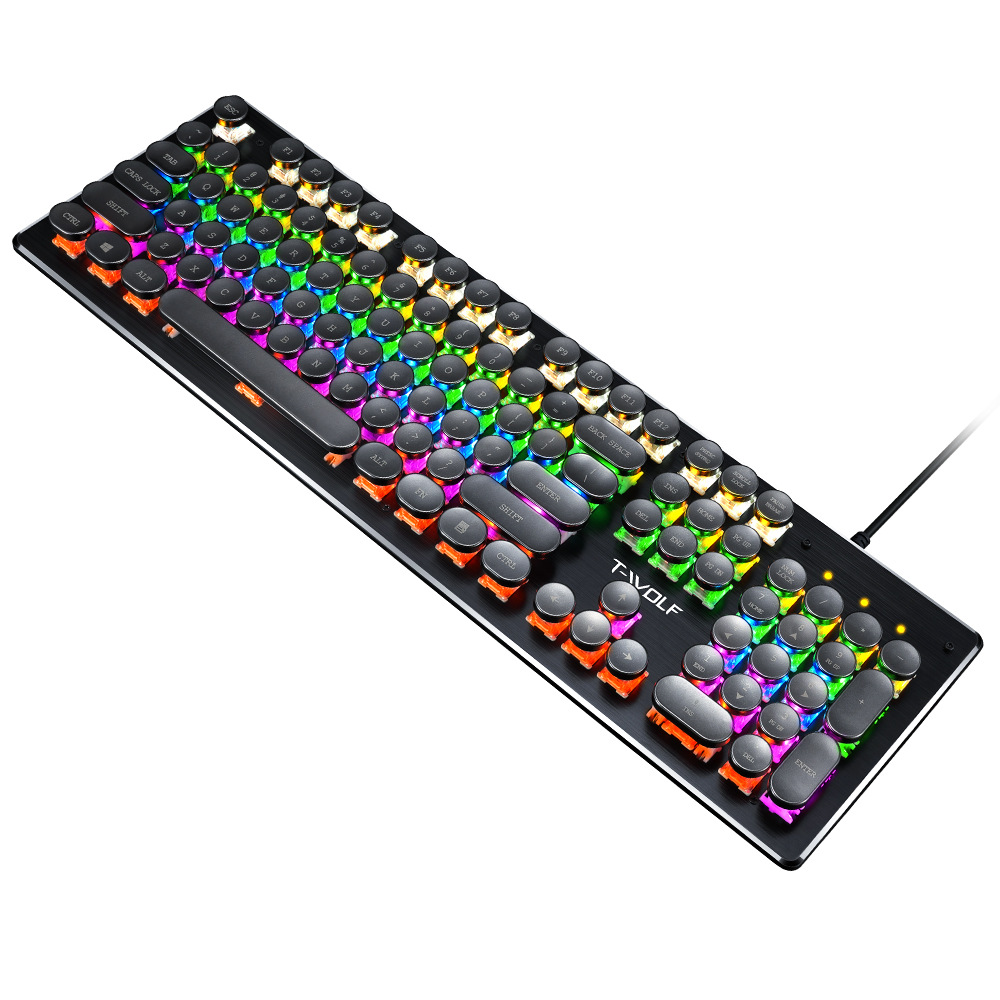 t-wolf雷狼爆款有线机械键盘青轴朋克复古风电镀发光游戏办公外设