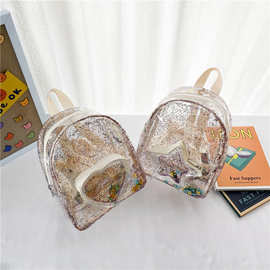 亮片儿童书包时尚五角星流沙透明双肩包亲子女孩小背包塑料果冻包