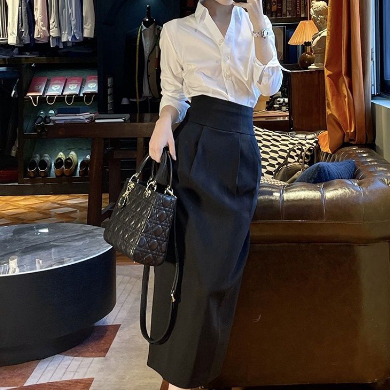 赫本裙半身裙风复古两件套宽松百搭衬衫半身长裙显瘦中长款套装女