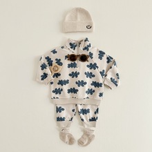 两件套男婴童印花长袖半拉链上衣加运动长裤薄款婴儿套装秋冬新款