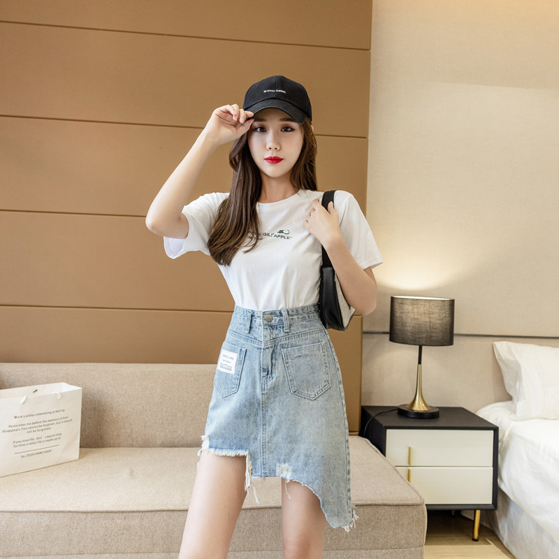 2022夏季新款韩版时尚半身裙女超短a字包臀牛仔短裙不规则bm裙子