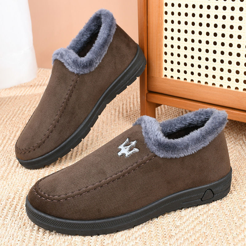 Winter New Old Beijing Cloth Shoes Middle-Aged and Elderly Leisure Warm Cold Protection Thickening Fleece-Lined Slip-on Dad Men's Cotton Shoes