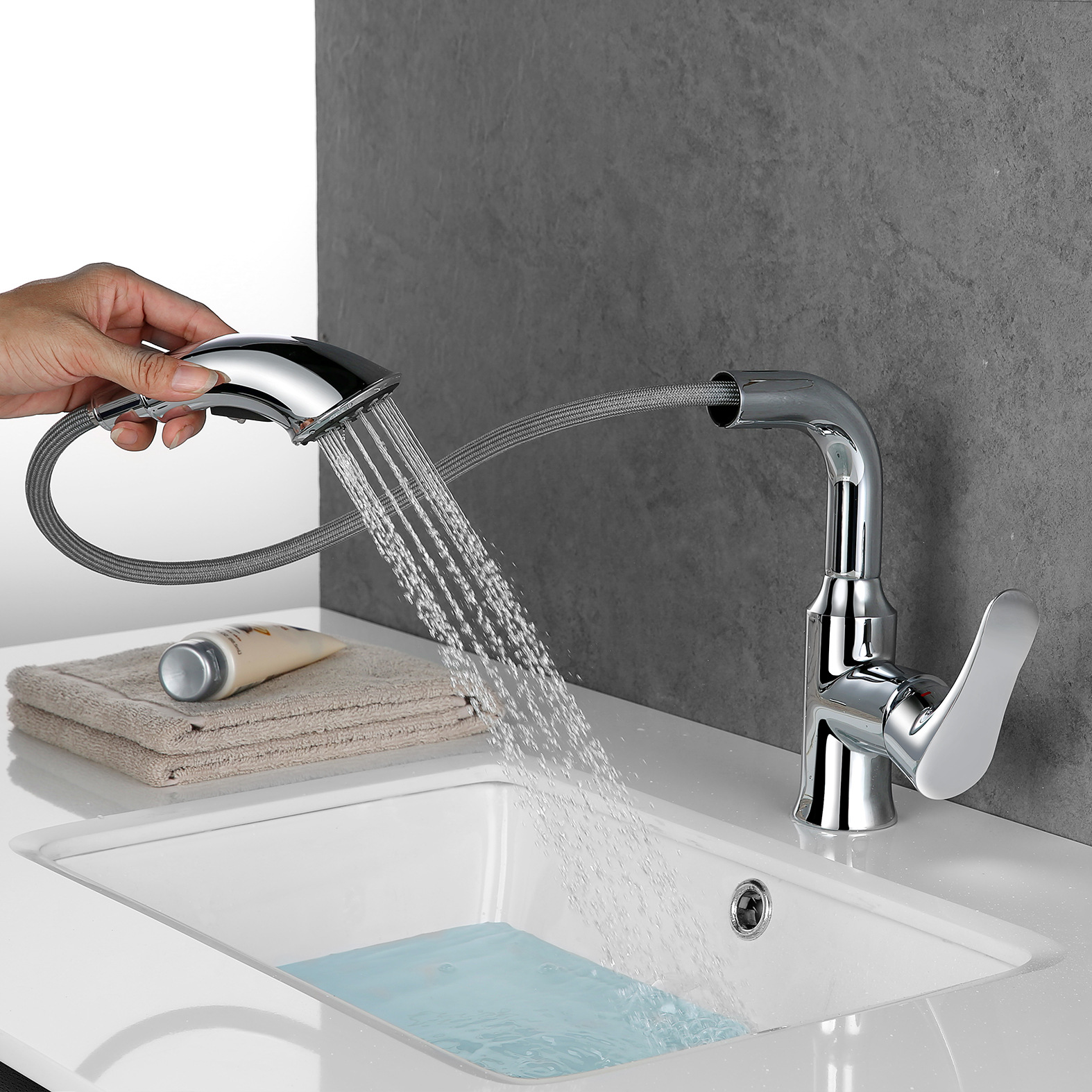 全铜面盆抽拉龙头 冷热混水龙头 电镀 网红加厚电镀龙头 两档出水