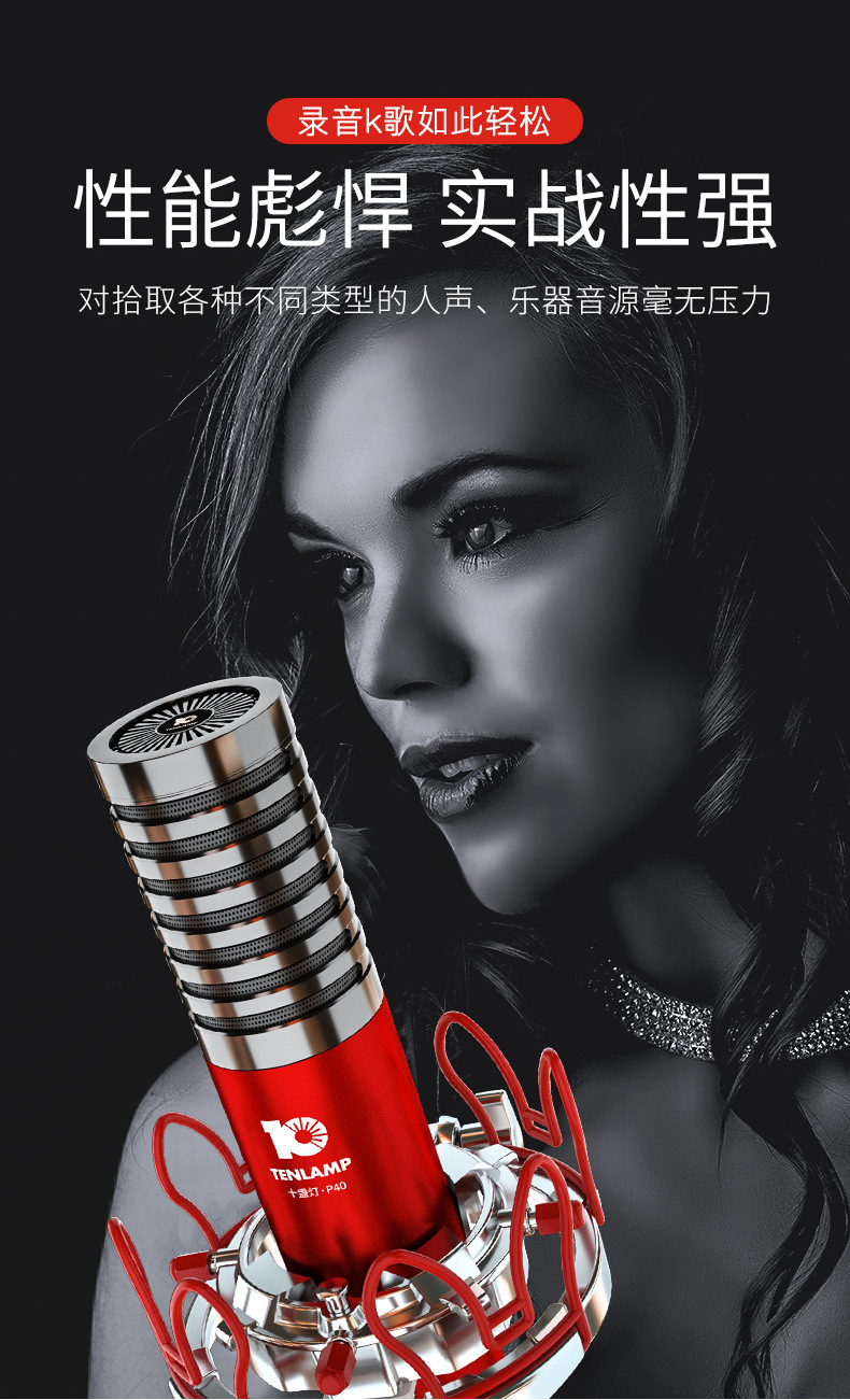 十盏灯 p40电容麦克风话筒直播声卡套装支持手机电脑唱歌喊麦录音