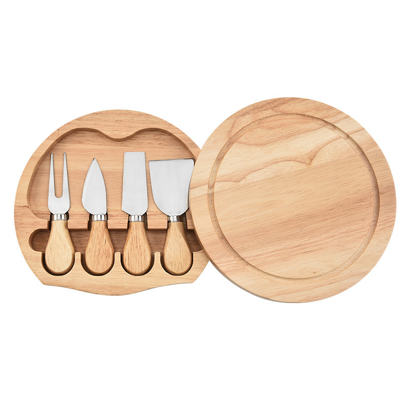 Stainless Steel Wooden Handle Cheese Knife Four-Piece round Rubber Wooden Box Set Baking Tool