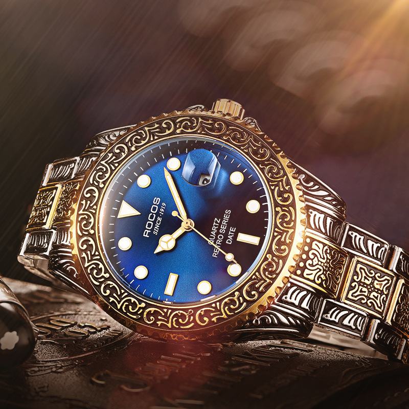 品牌相似rocos雷克斯黑武士男士运动多功能手表防水夜光钢带腕表r0911