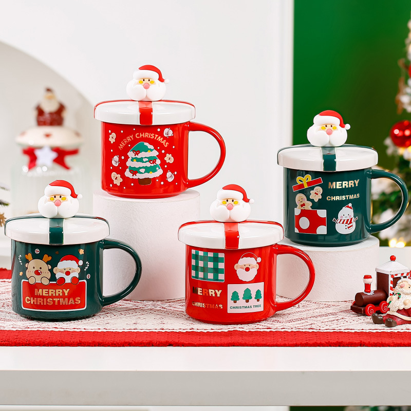 Cartoon Christmas Mug Cute Creative Christmas Gift Couple Ceramic Cup with Straw Gift Cup