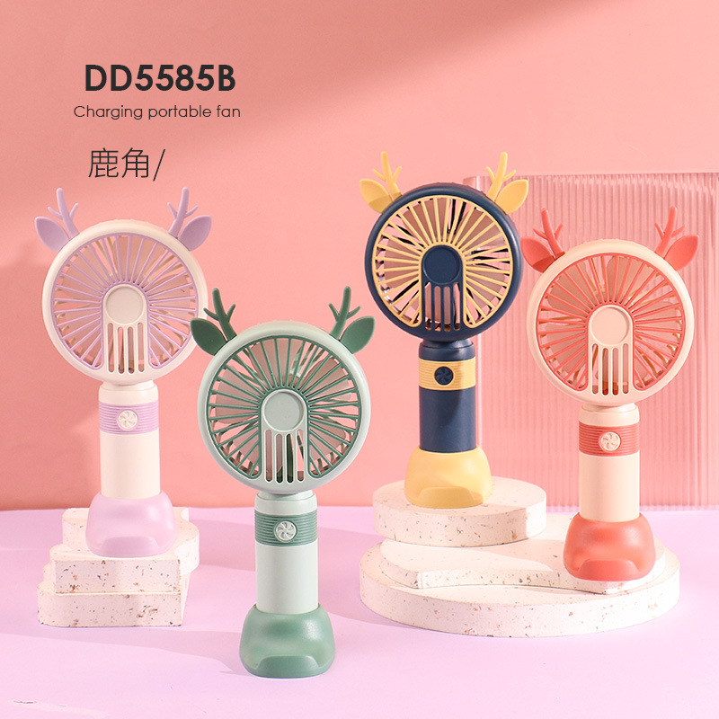 Drip Fan Cartoon with Light Charging Outdoor Portable Small Handheld Fan with Mobile Phone Holder Summer Promotion