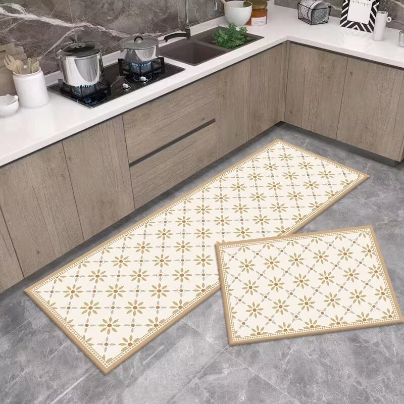 Crystal Velvet Printed Kitchen Floor Mat Two-Piece Set Household Bedside Carpet Doorway Mat Long Mat Door Mat