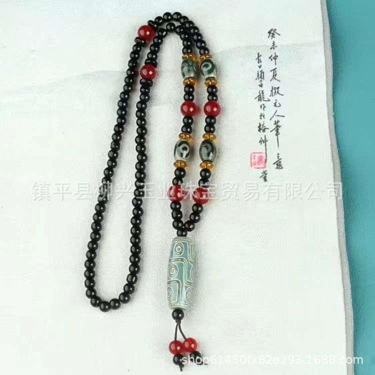 Wholesale Natural Agate Tibet Beads Necklace Men's Tibetan Dzi Bead Tibet Beads Sweater Chain Ethnic Collectables-Autograph Rosary Live Broadcast Supply