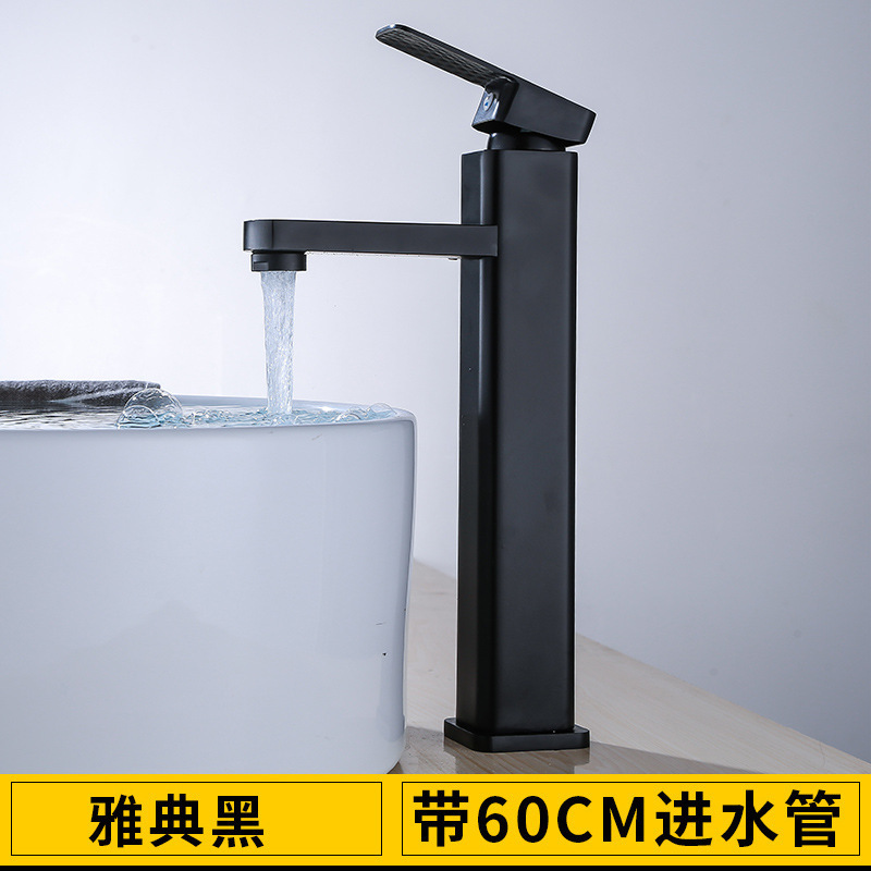 Basin Hot and Cold Faucet Bathroom Table Wash Basin Bathroom Square Single Hole Stainless Steel Engineering Faucet Water Tap