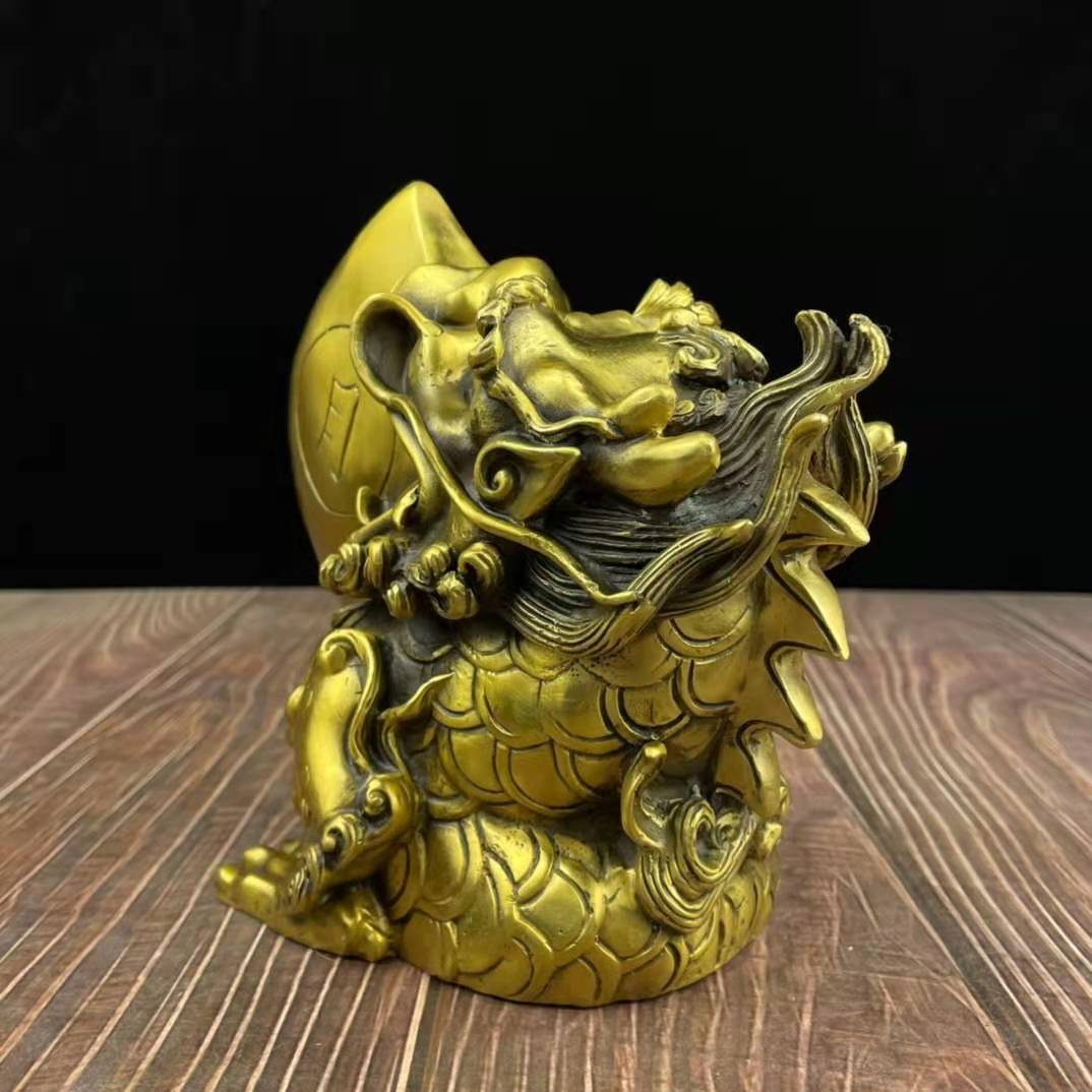 黄铜日月神兽睚眦摆件龙二子日月邪神兽家居摆设摆件