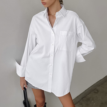 简约时尚宽松棉质白衬衣女2024新款通勤打底女式衬衫上衣秋季女装