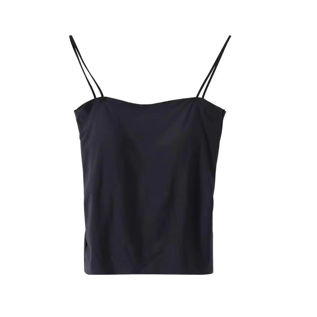 1806 Solid Color Camisole Women's Fixed Chest Pad Outerwear Top Thin Tube Top without Steel Ring Thin Strap Underwear Long