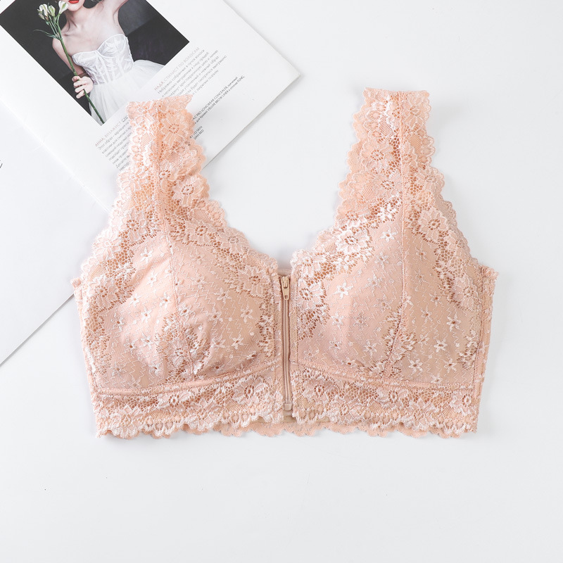 Deep V Zipper Beauty Back Sexy Lace Wireless Gathering Bra Large Size Women's Underwear Women's Base Tube Top Vest