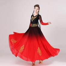 新疆维吾尔族舞蹈服装刺绣维族练习裙广场演出表演大摆裙艺考舞裙