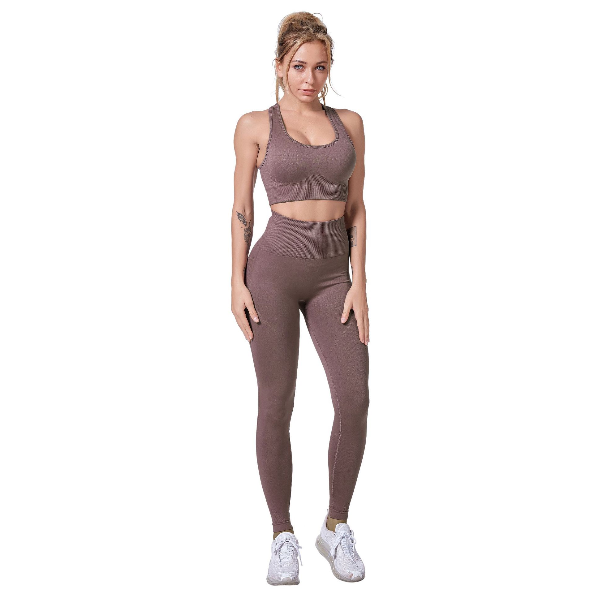 Spring/Summer Yoga Wear Suit Women's European and American Sports Workout Bra Suit Cross-Border Tight Sports Yoga Suit Suit in Stock