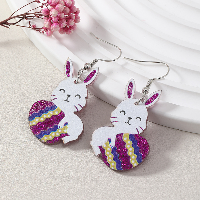 2023 new easter cute rabbit egg acrylic european and american cross-border hot selling earrings female earrings jewelry purple