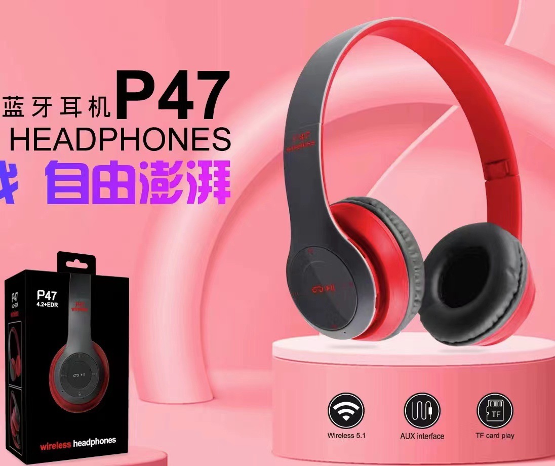 Headset P47 Bluetooth Headphone Head-Mounted Foldable Bass Foreign Trade Gift Wireless Sports Bluetooth Headset