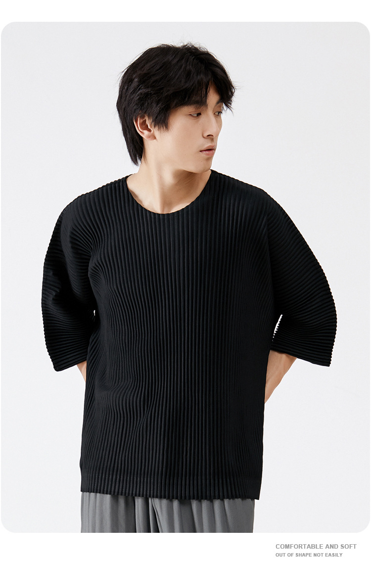 天裴男装 2021春夏新款宽松版型韩版纯色男式t恤七分袖短袖男装