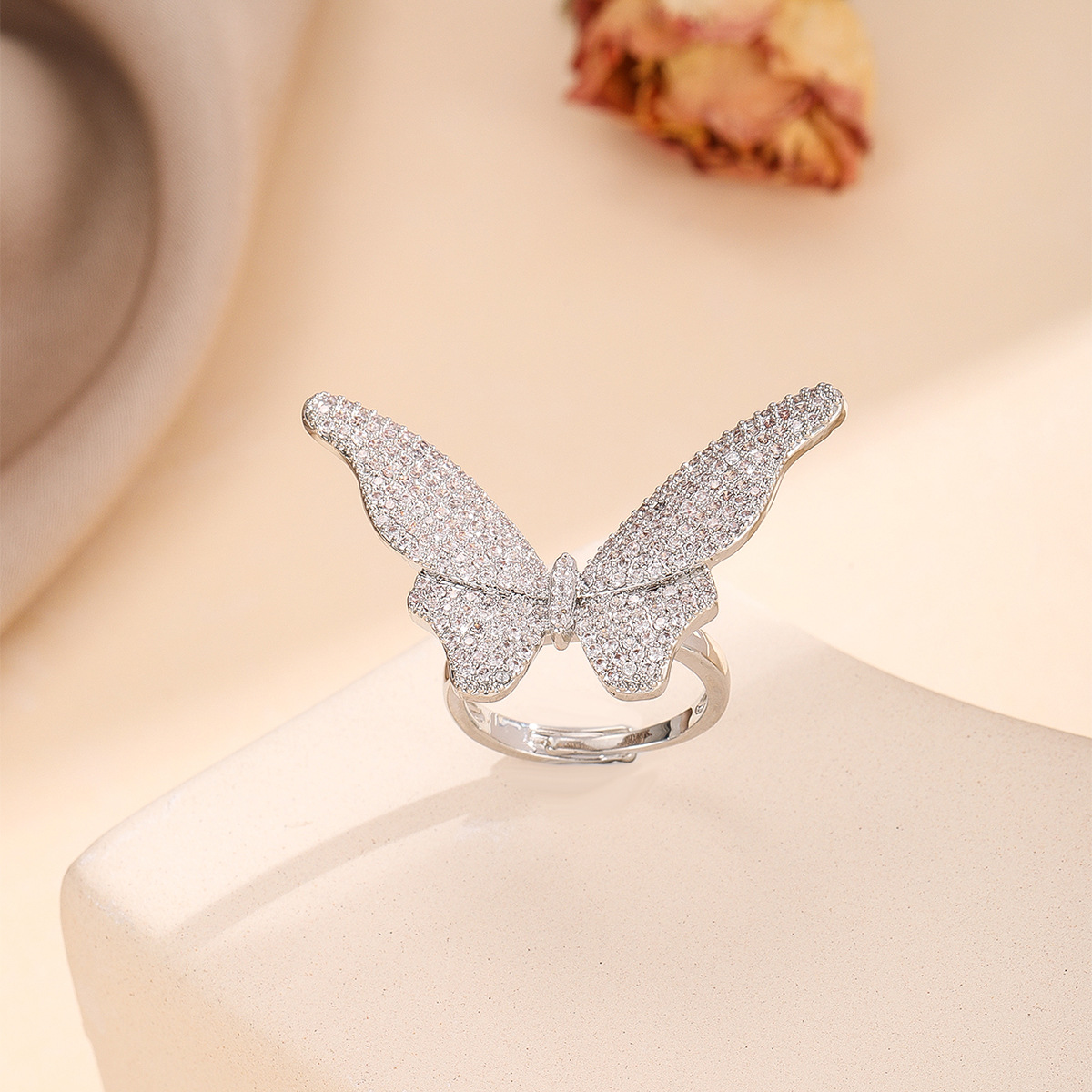 popular european and american fashion micro inlaid zircon butterfly ring fashion celebrity dress bracelet open ring heavy industry version