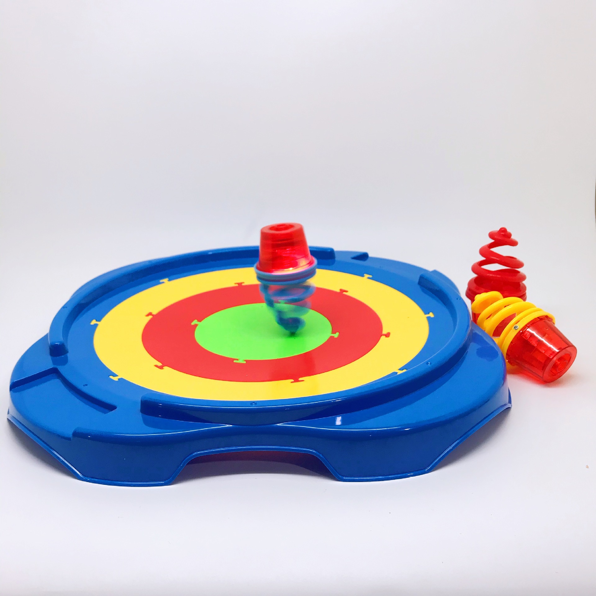 热卖弹跳闪光陀螺配战斗盘创意灯光弹簧发射器对战陀螺盘儿童玩具