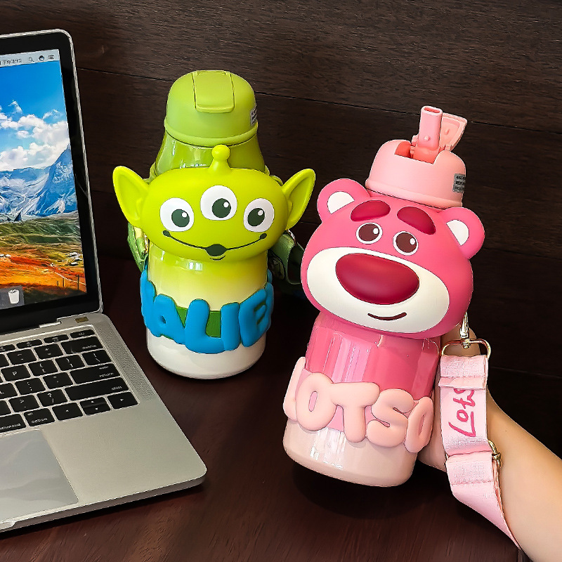 草莓熊儿童保温杯316不锈钢女生颜值水杯学生水壶童吸管杯子便携