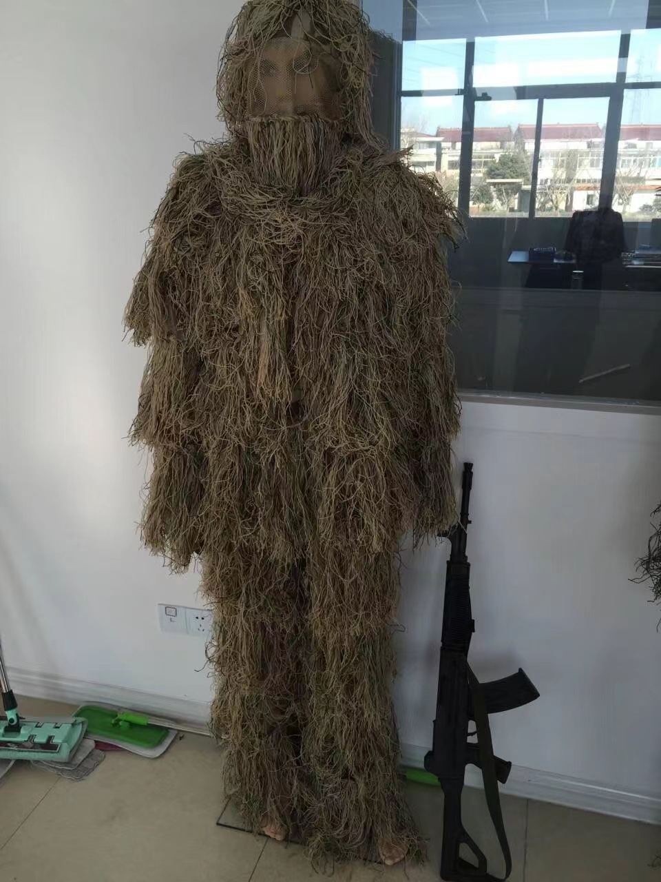 丛林毛丝伪装衣荒漠吉利服出口亚马逊布条伪装衣叶状吉利服荒漠